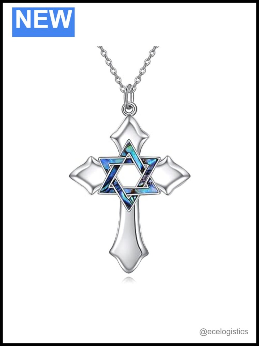 Sterling Silver Star of David Celtic Cross Pendant Necklace 18+2 in